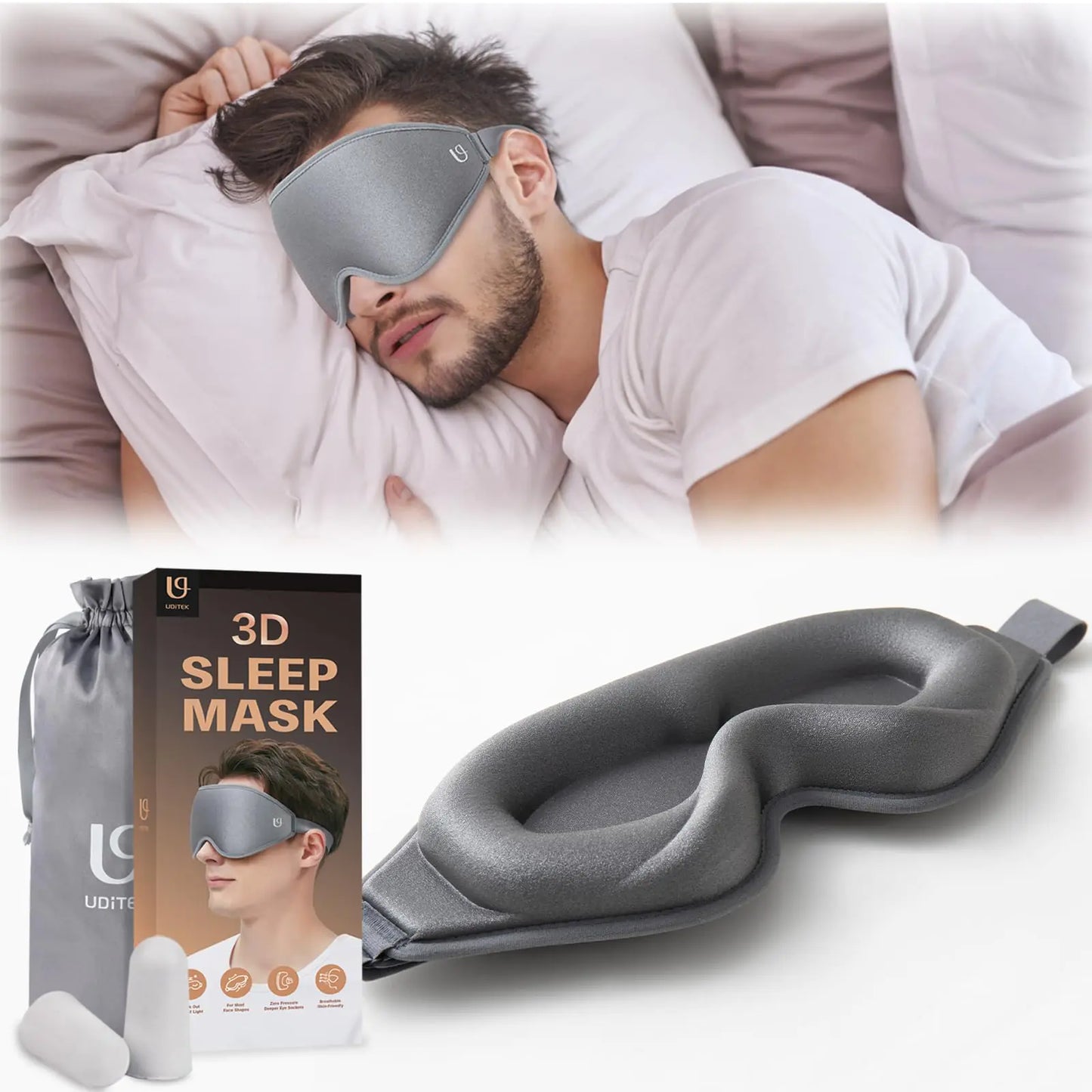 3D Contoured Sleep Mask – Deep Pocket, Zero-Pressure Light-Blocking Eye Mask for Men and Women, Adjustable Strap for Travel & Night Shift