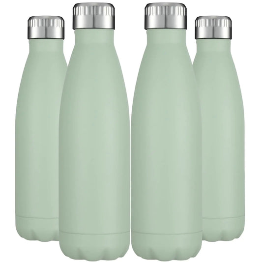 17oz Insulated Stainless Steel Water Bottles – Leakproof, Sweat-Proof Travel Bottles for Hot or Cold Drinks (4 Pack, Light Green)