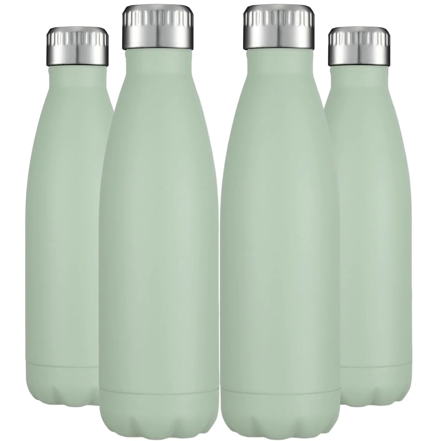 17oz Insulated Stainless Steel Water Bottles – Leakproof, Sweat-Proof Travel Bottles for Hot or Cold Drinks (4 Pack, Light Green)