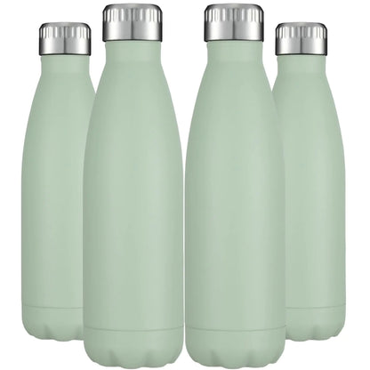17oz Insulated Stainless Steel Water Bottles – Leakproof, Sweat-Proof Travel Bottles for Hot or Cold Drinks (4 Pack, Light Green)