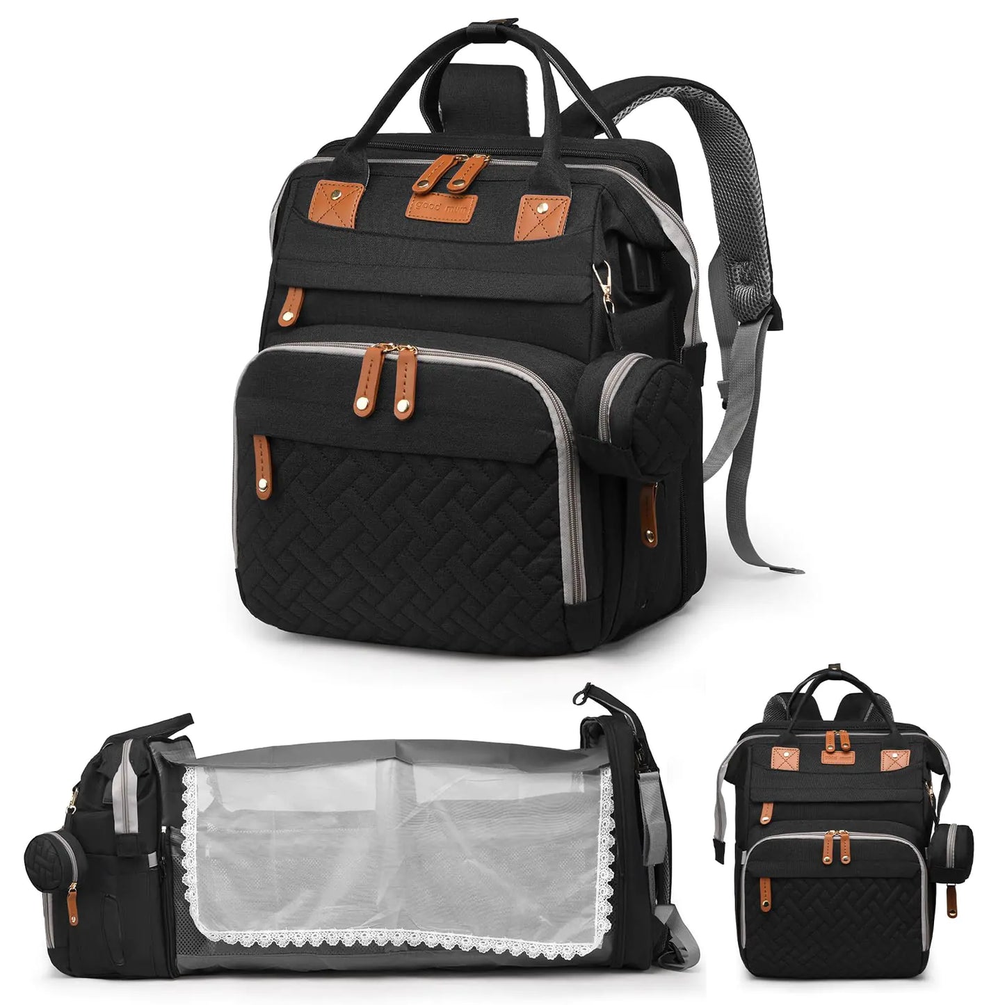 Large Diaper Bag Backpack with Changing Station – Waterproof Travel Baby Bag with USB Port, Insulated Pockets and 19 Compartments for Moms and Dads (Black)