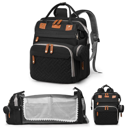 Large Diaper Bag Backpack with Changing Station – Waterproof Travel Baby Bag with USB Port, Insulated Pockets and 19 Compartments for Moms and Dads (Black)