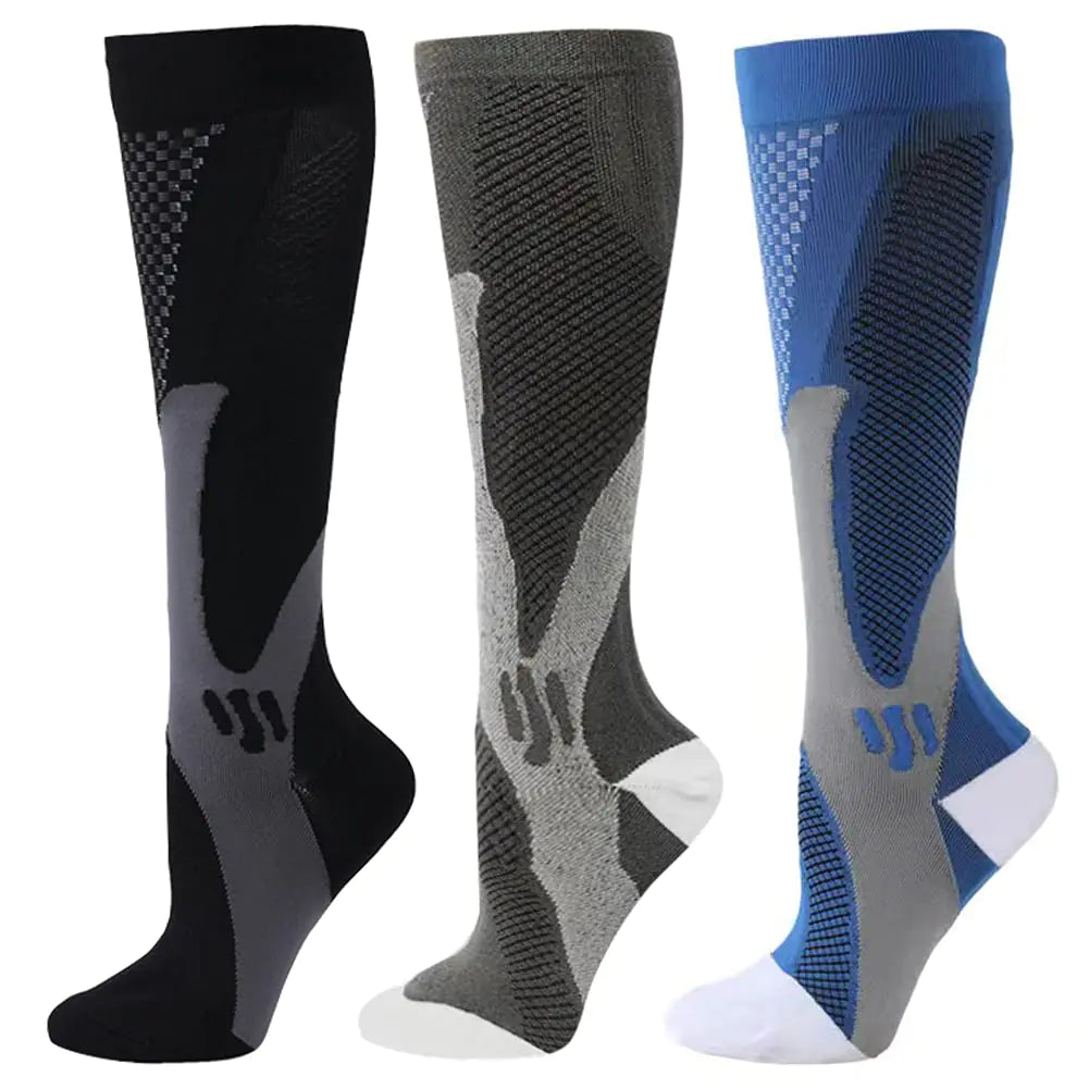 3 Pairs Sport Compression Socks – Comfortable, Breathable Support Socks for Travel, Work, Exercise and Daily Wear (Men & Women)