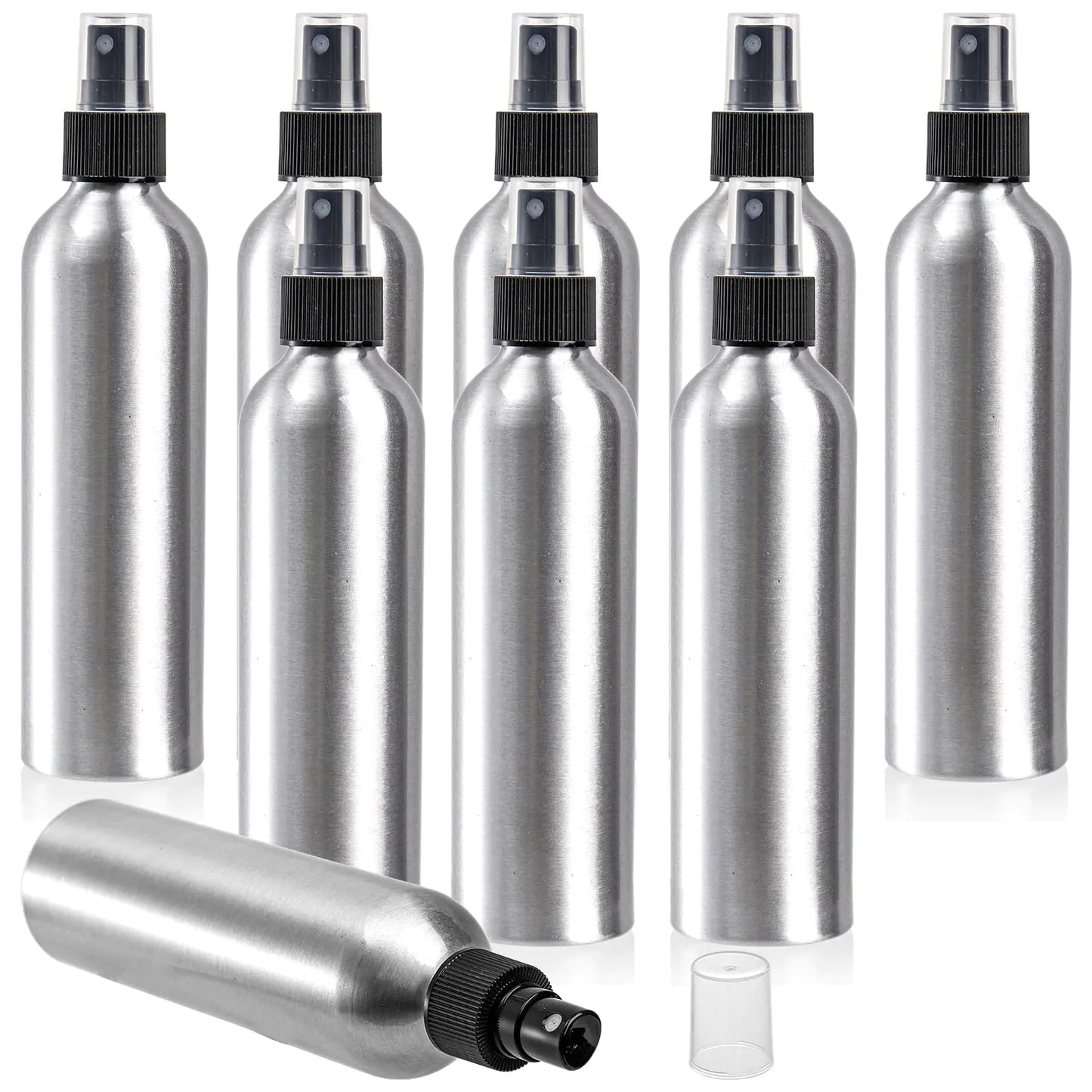 8oz Fine Mist Aluminum Spray Bottles – Refillable, Shatterproof, Leakproof Atomizer Bottles for Perfume, Toner and Essential Oils (9 Pack)